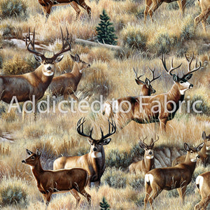 10" x 44" Mule Deer in Sage Fabric by the Yard, Elizabeth's Studio
