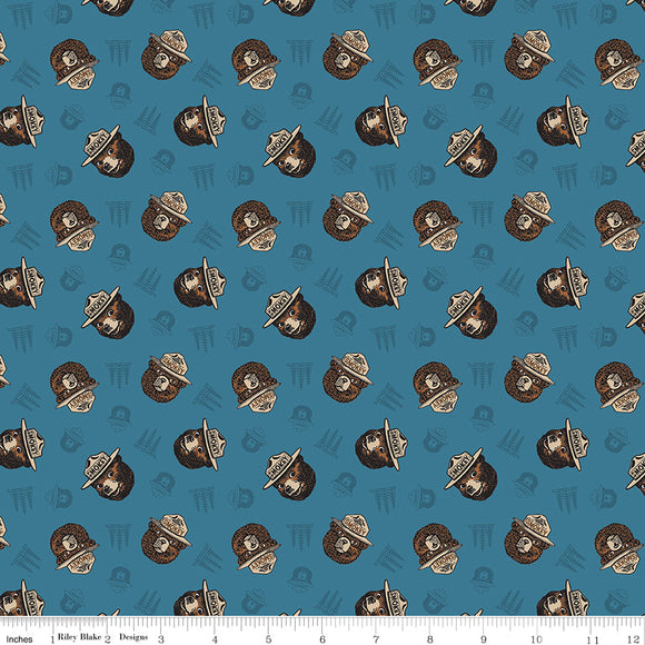 Only You Smokey Bear Fabric by Riley Blake Designs, Toss Cadet Blue