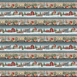 Gardening Snowmen Fabric by Henry Glass, LARGE Border Stripe, Winter Holiday Fabric