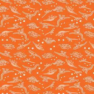 Glow-O-Saurus Mini Dino Skeletons Orange Fabric by Benartex, Dinosaurs Fabric