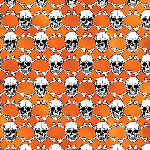 Halloween Spirit Glowing Skulls Orange Fabric by Kanvas Studio for Benartex