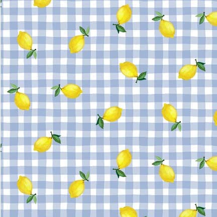 Lemon Fresh, Lemons on Blue Gingham Fabric by Michael Miller, Lemon Squeeze