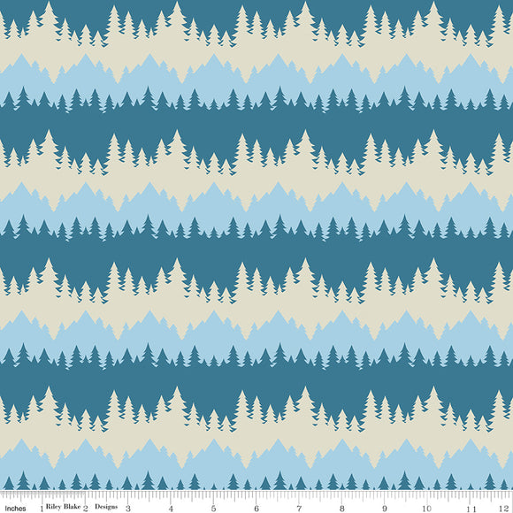 Only You Smokey Bear Fabric by Riley Blake Designs, Tree Stripe Cadet Blue