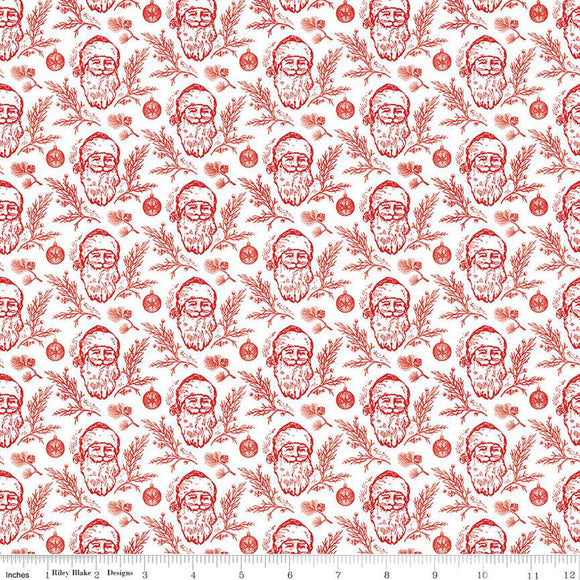 Peace on Earth Santas Fabric by Riley Blake, Christmas Fabric, Red on White