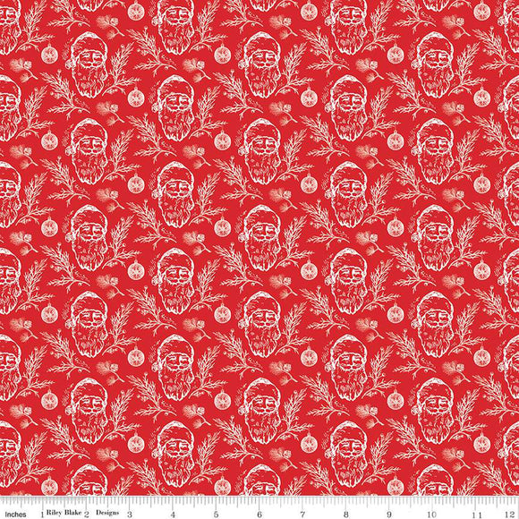 Peace on Earth Santas Fabric by Riley Blake, Christmas Fabric, White on Red