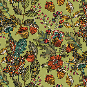 Pumpkin and Spice Leaf Medley Green Fabric by Benartex, Autumn, Fall Fabric