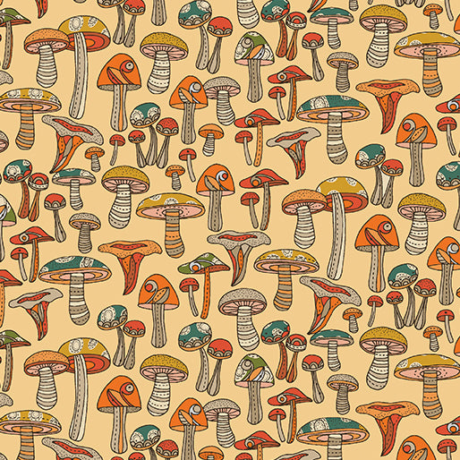 Pumpkin and Spice Mini Mushroom Honey Fabric by Benartex, Autumn, Fall Fabric