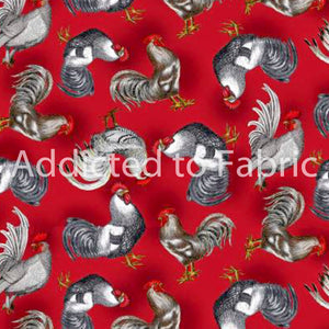 10" x 44" Roosters on Red Fabric by Timeless Treasures
