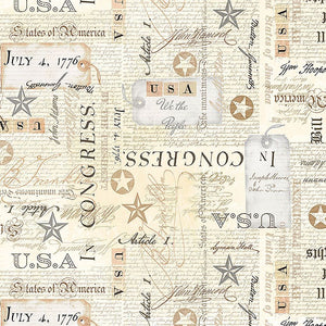 Star Spangled Fabric by Timeless Treasures, USA Bill of Rights on Cream
