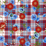 Multi Plaid Floral, American Spirit, Fabric by the Yard or Half Yard, Patriotic Fabric