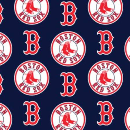 Boston Red Sox Fabric by the Yard or Half Yard, MLB, Cotton Fabric, Blue