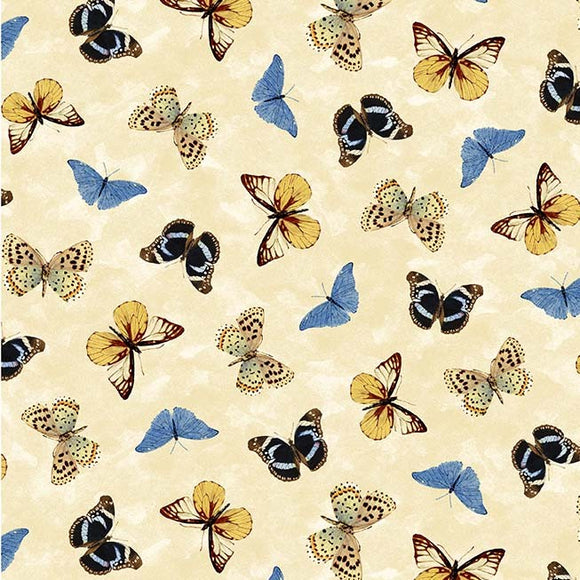 Limoncello Butterfly Fabric by Michael Miller, Papillons, Butterflies, Beige, Citrus Fabric