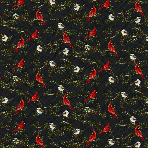 Frozen In Time Fabric by the Yard, Cardinals on Black Fabric, Henry Glass