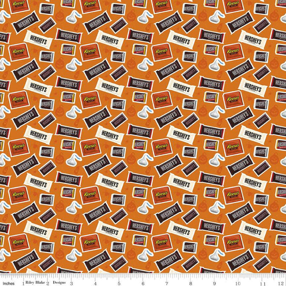 Celebrate with Hershey Halloween Candy Toss Orange Fabric by Riley Blake Designs