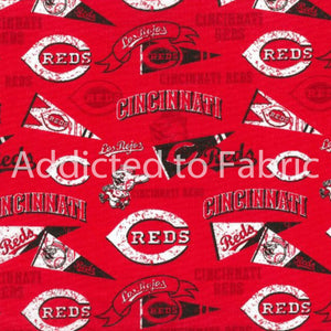 7" x 44" Cincinnati Reds Fabric, MLB Cotton Fabric, Baseball, Retro