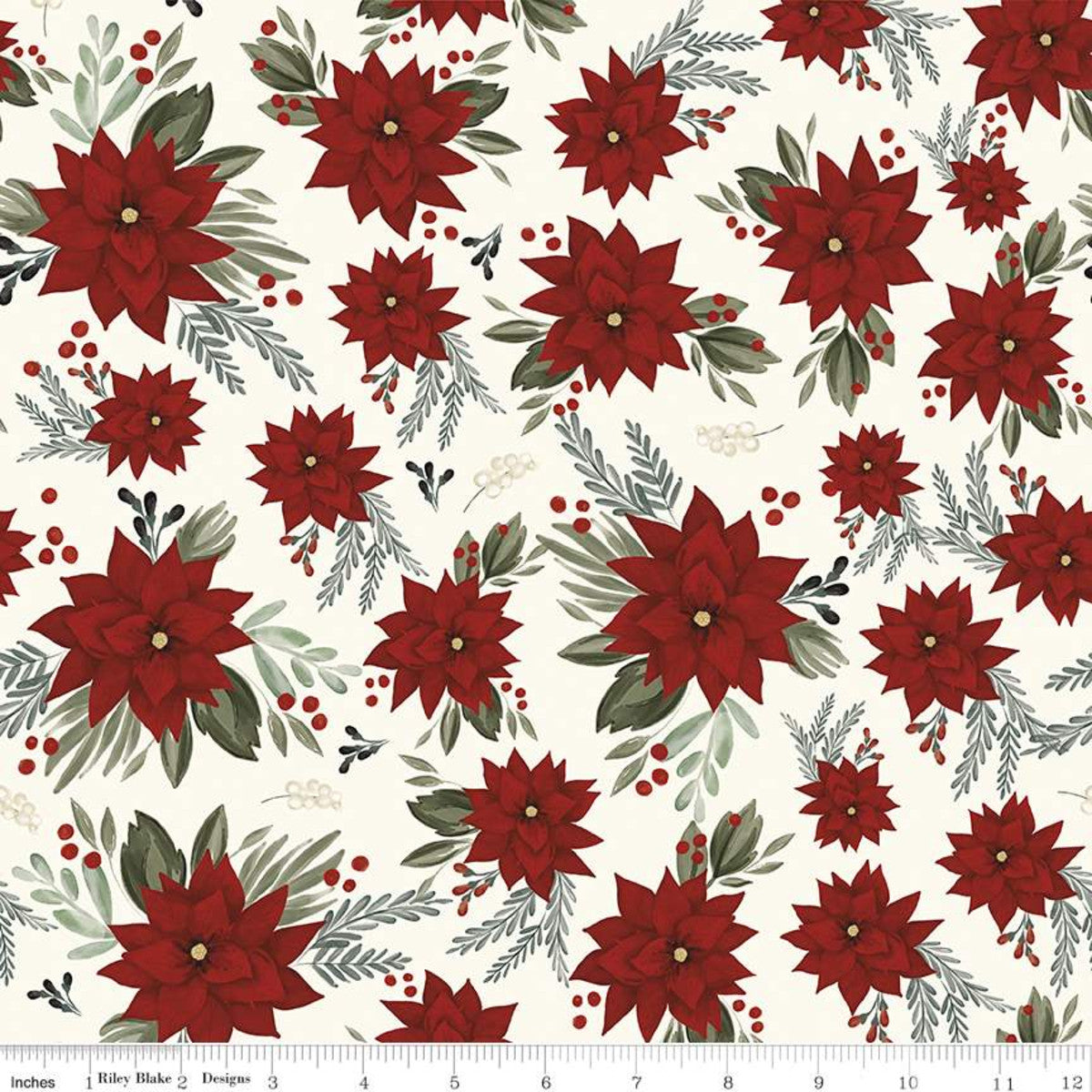 Fabric Traditions Christmas Red Poinsettia Cotton Fabric