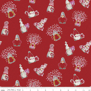 Gnomes in Love Toss Red, Valentine's Day Fabric, Riley Blake, Cotton Fabric