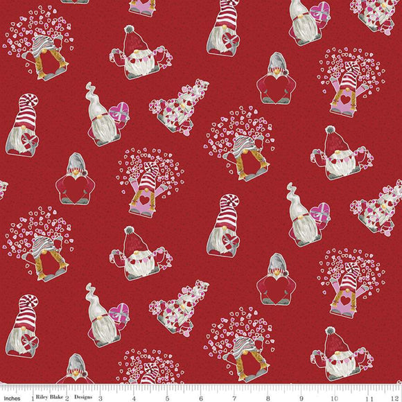 Gnomes in Love Toss Red, Valentine's Day Fabric, Riley Blake, Cotton Fabric