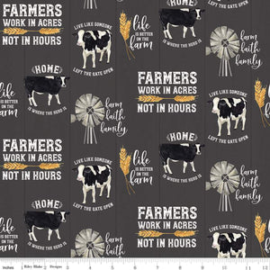 10" x 44" Homestead Life Cows, Main Charcoal Fabric by Riley Blake