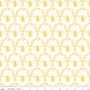 Honey Bee Damask Fabric by Riley Blake, Parchment, Cream, Bee Fabric