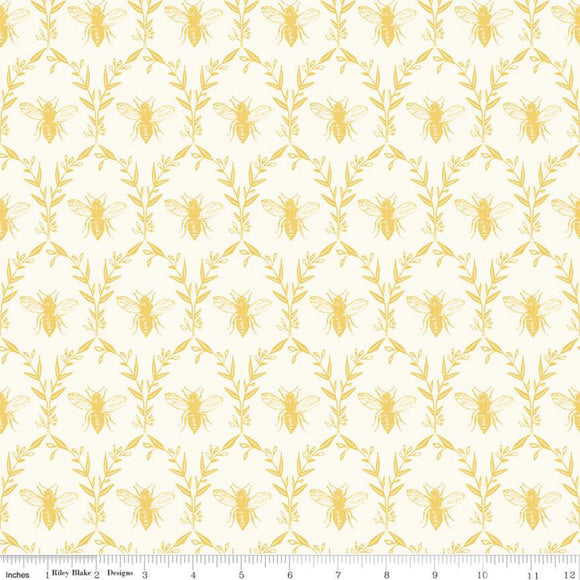 Honey Bee Damask Fabric by Riley Blake, Parchment, Cream, Bee Fabric