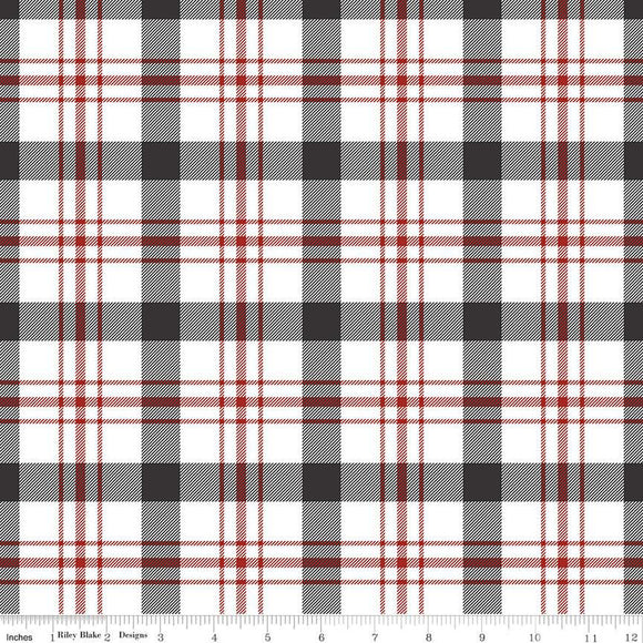 Into the Woods Tartan Plaid Fabric on White, Riley Blake Designs, Outdoors, Cabin Theme