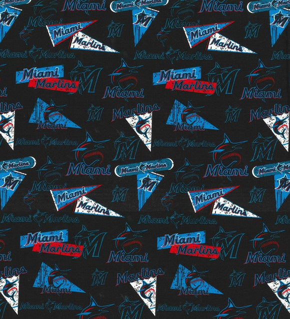 Miami Marlins Fabric, Licensed MLB Cotton Fabric, Vintage Look