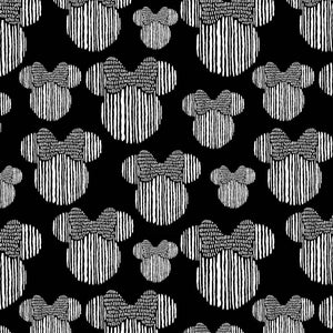 Minnie Mouse Sketch Heads Fabric, Black and White Minnie