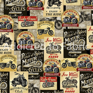 11" x 44" Motorcycle Fabric by Timeless Treasures, Enjoy the Ride, Motorcycles