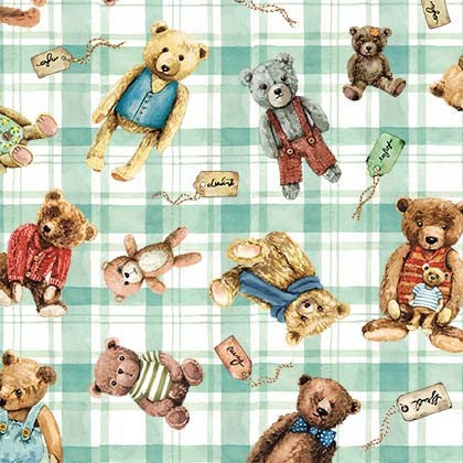 Bear in Mind Fabric by Michael Miller, Much Loved Bear, Teddy Bears on Green