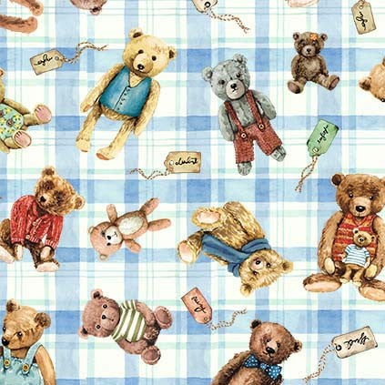 Bear in Mind Fabric by Michael Miller, Much Loved Bear, Teddy Bears on Blue