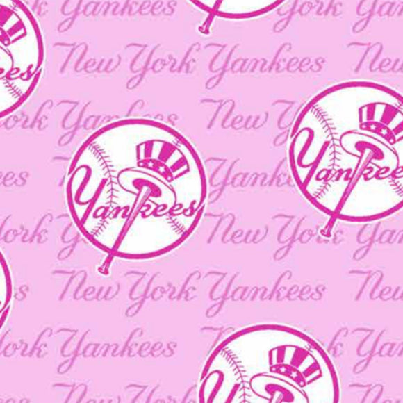 New York Yankees Pink Fabric by the Yard or Half Yard, MLB Cotton Fabric