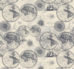 Old World Ocean Maps Fabric, David Textiles