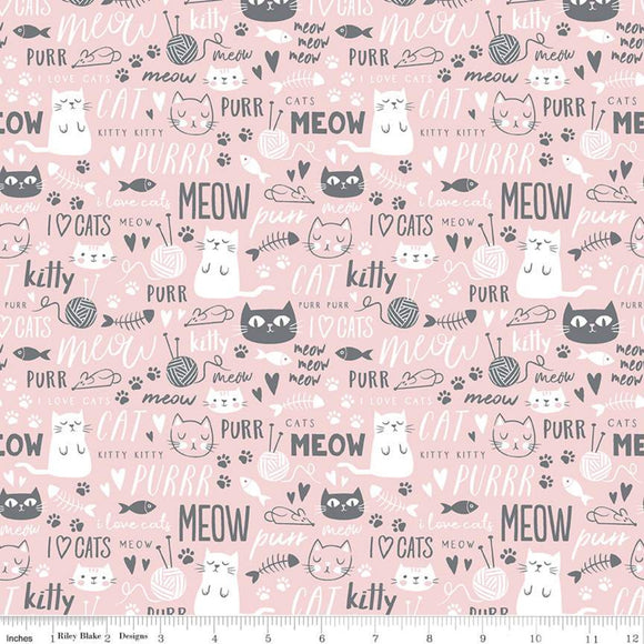 Purrfect Day Fabric by Riley Blake, Cat, Pink, Kitty