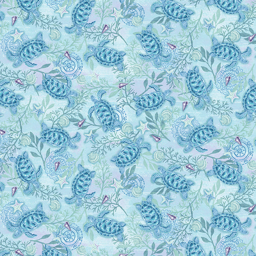 Salt & Sea Fabric by Henry Glass, Sea Turtles, Light Blue, Ocean, Beach Fabric