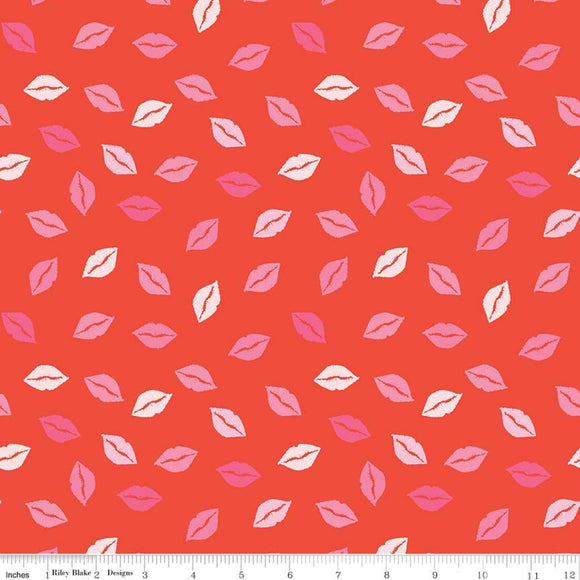 Sending Love Kisses Valentine's Day Fabric by Riley Blake Designs, Red, Cotton