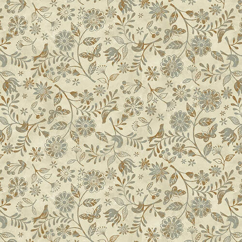Le Poulet Fabric by Studio E, Small Wildflowers on Cream Cotton Fabric