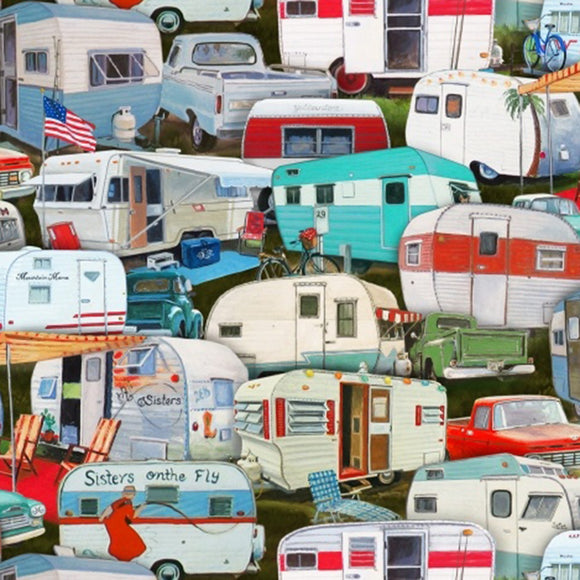 Vintage Trailers, Retro Campers Fabric by Elizabeth's Studio, RV, Camping Fabric