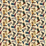 9" x 44" Adventure Awaits Fabric by Blank Quilting, Cowboy Boots, Route 66, Road Trip