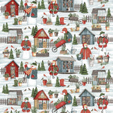 Gardening Snowmen Fabric by Henry Glass, LARGE Snowmen Allover, Winter Holiday Fabric