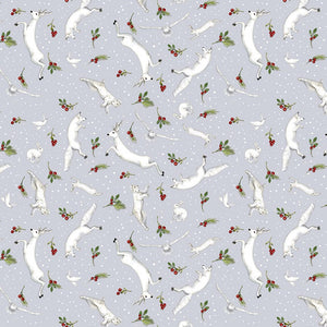 Winter White Tossed Animals Fabric by Studio E, Winter Holiday Fabric