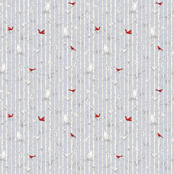 Winter White Birch Stripe Fabric by Studio E, Winter Holiday Fabric