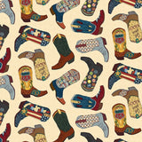 9" x 44" Adventure Awaits Fabric by Blank Quilting, Cowboy Boots, Route 66, Road Trip