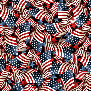 4" x 44" American Muscle Cars Fabric by Studio E, Patriotic American Flags Fabric