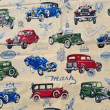 Antique Cars on Light Tan Background Fabric by Cranston Print Works, Cotton