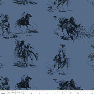 Back of the Chutes Main Denim Fabric by Riley Blake Designs, Cowboys, Rodeo Fabric, Blue