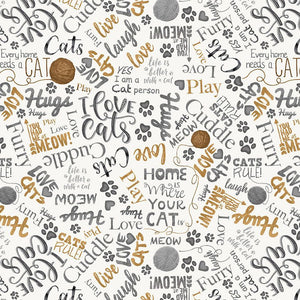 18" x 22" Ball of Yarn and Text Fabric by Timeless Treasures, I Love Cats Fabric, Kitten Fabric