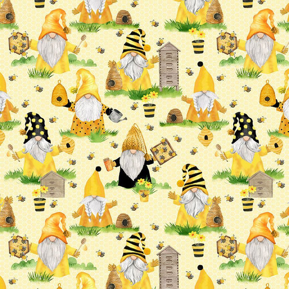 Beekeeper Gnomes Fabric by Timeless Treasures, Home is Where My Honey Is