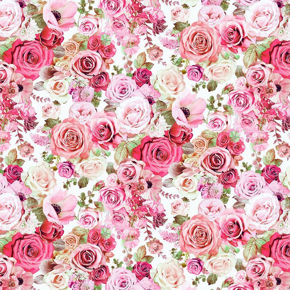 Bellerose Fabric by Timeless Treasures, Rose Bouquet Cream