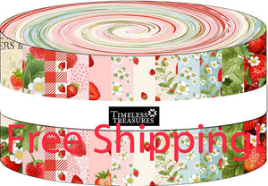 Berry Sweet Strawberry Fabric Jelly Roll by Timeless Treasures, 40 strips - 2.5" wide